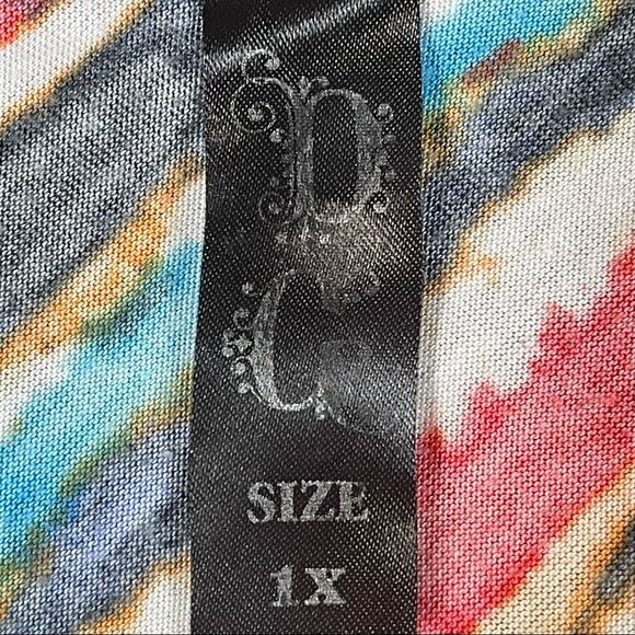 Plus size 1x colorful wavy stripes shirt swoop neck batwing arms thick black hem - Picture 9 of 9